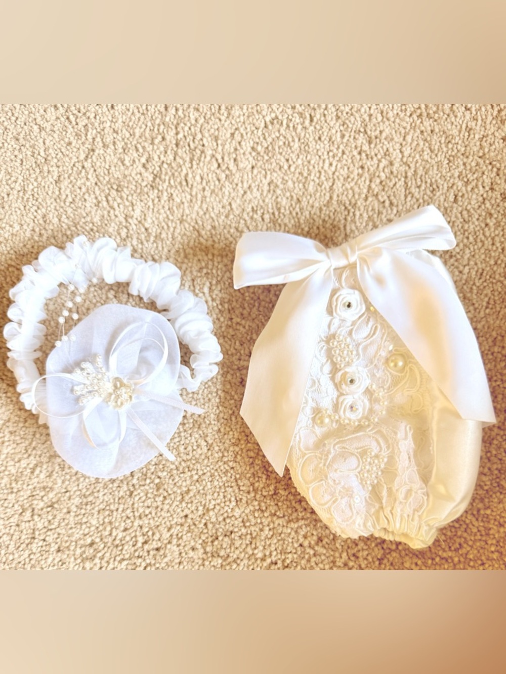 Ivory Pearl-Embellished baby girl christenings gown with pillbox hat custom made - Picture 10 of 11